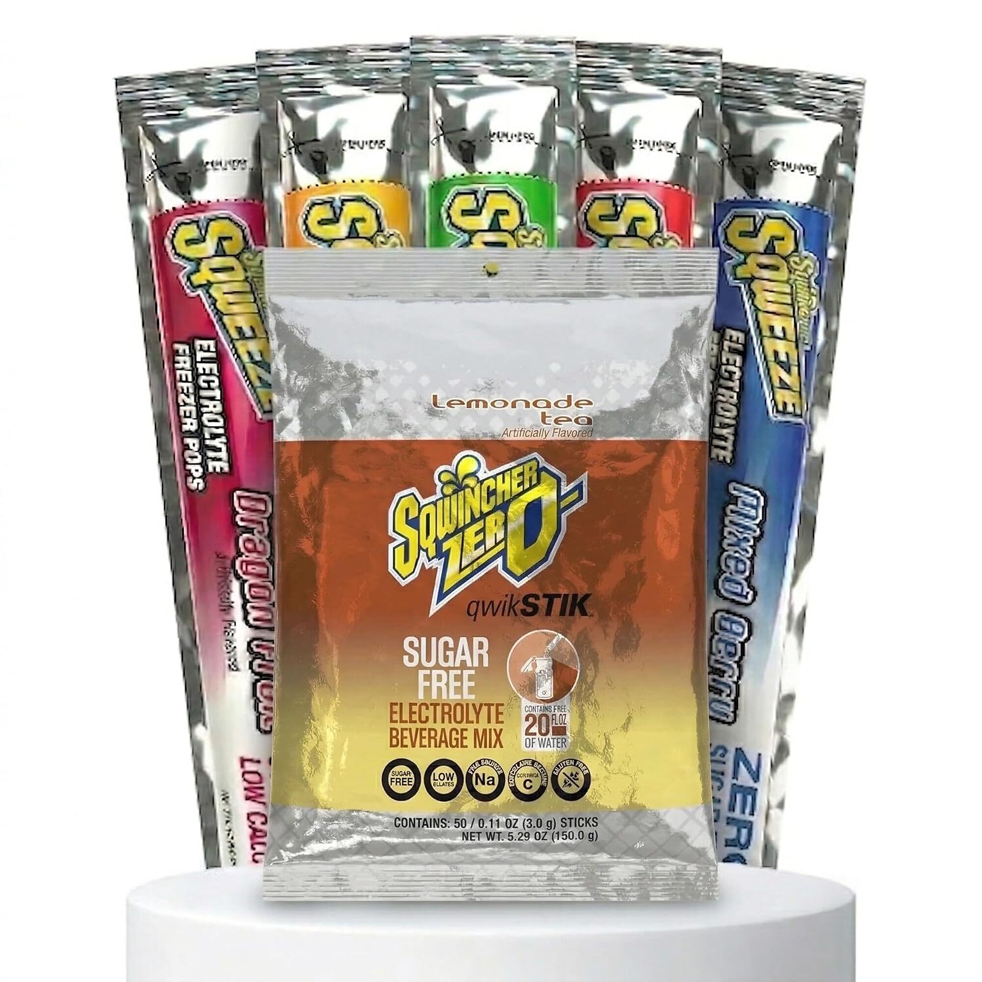 Sqwincher Bundle: Lemonade Tea Zero Qwik Stik 50 Pack and Sqweeze Sugar Free Freezer Pops 50 Count